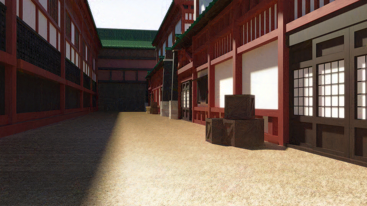 3D render of an old Japanese style street.